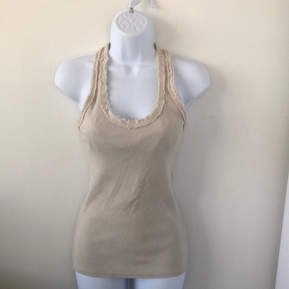 Pookie & Sebastian Cream Color Ribbed Embellished Tank - EUC
